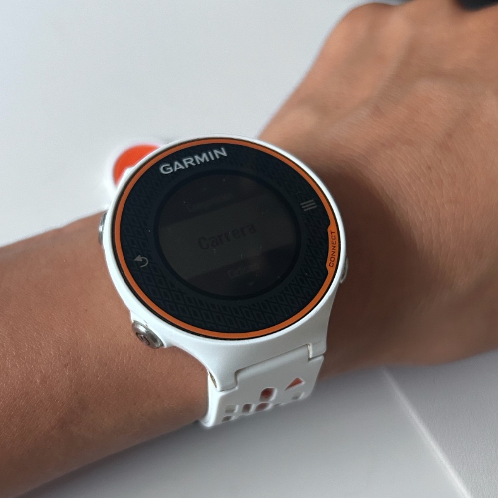 garmin White and Orange GPS Running Watch